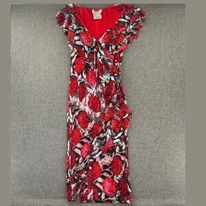 Fuzzi By Alberta Ferretti Mesh‎ Dress Elegant Red Black Made In Italy Small Rose